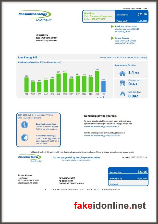 Michigan Utility Bill PSD Template V1 - Michigan Proof of Address
